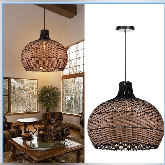 Arturesthome Rattan Pendant Light Fixture Wicker Chandelier, Handmade Woven - Picture 2 of 8